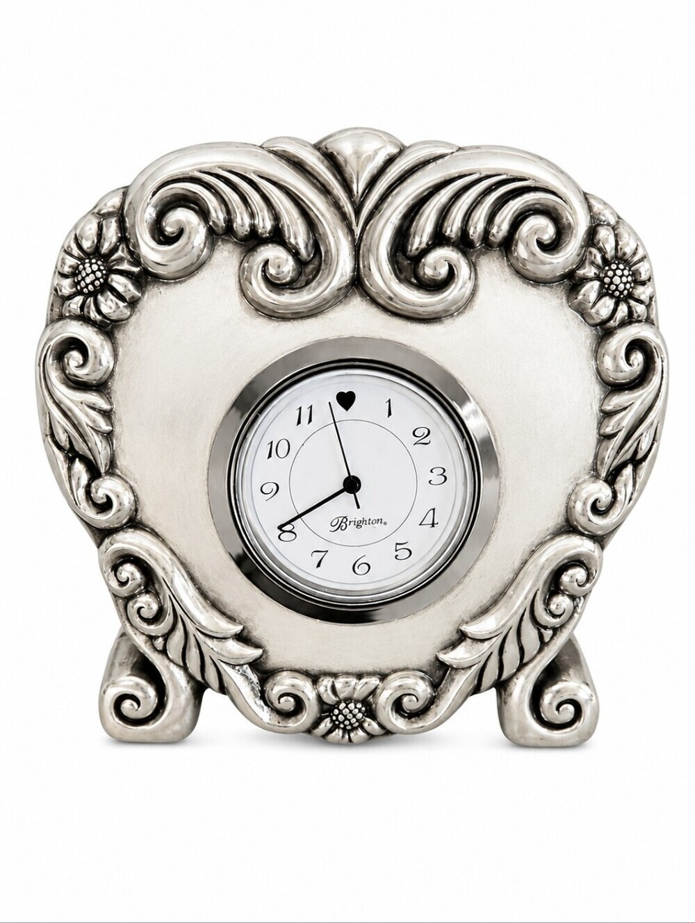 Vintage BRIGHTON 1996 Silver Plated Floral Heart Castlecore Desk Clock